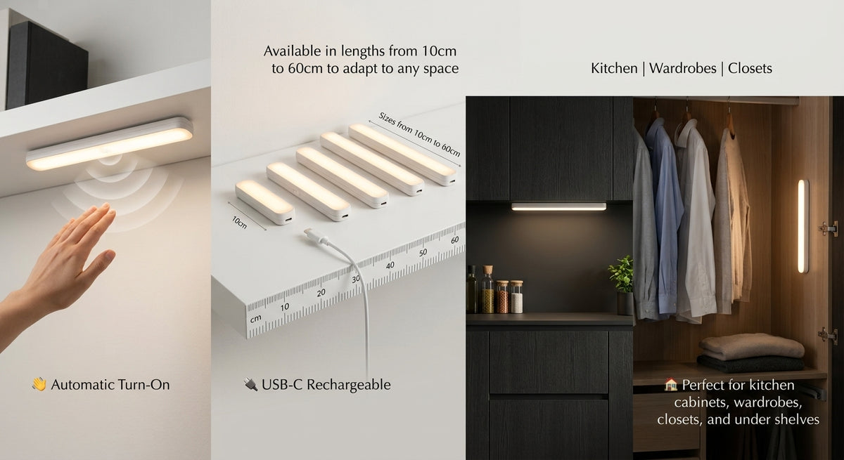 Motion Sensor LED Cabinet Light - USB-C Rechargeable