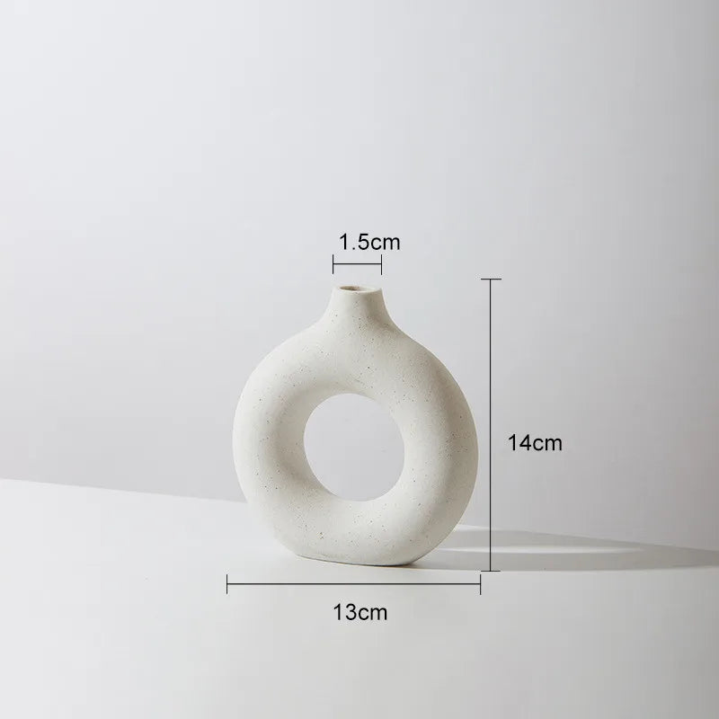 Nordic Ceramic Donut Vase - Beige & White