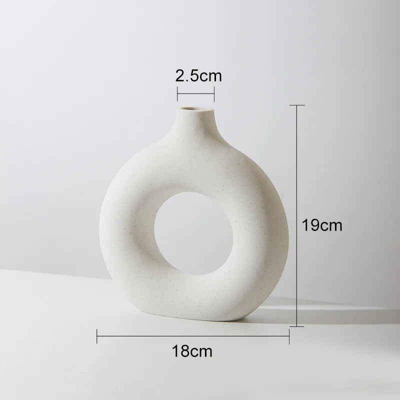 Nordic Ceramic Donut Vase - Beige & White