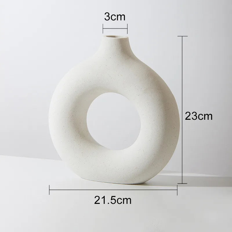 Nordic Ceramic Donut Vase - Beige & White
