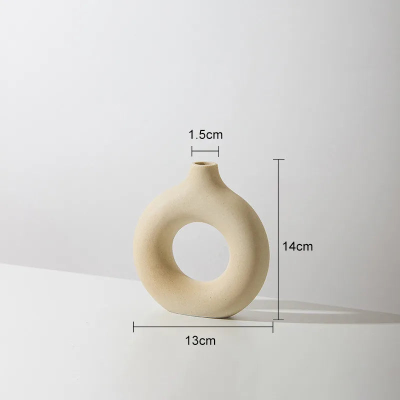 Nordic Ceramic Donut Vase - Beige & White