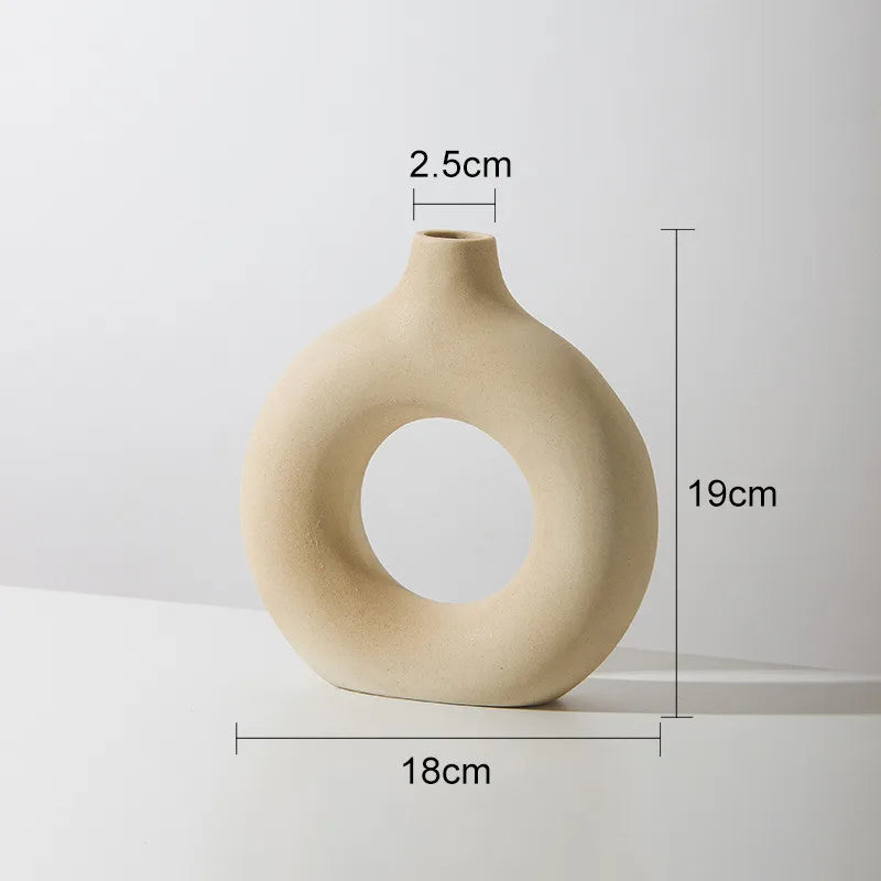 Nordic Ceramic Donut Vase - Beige & White