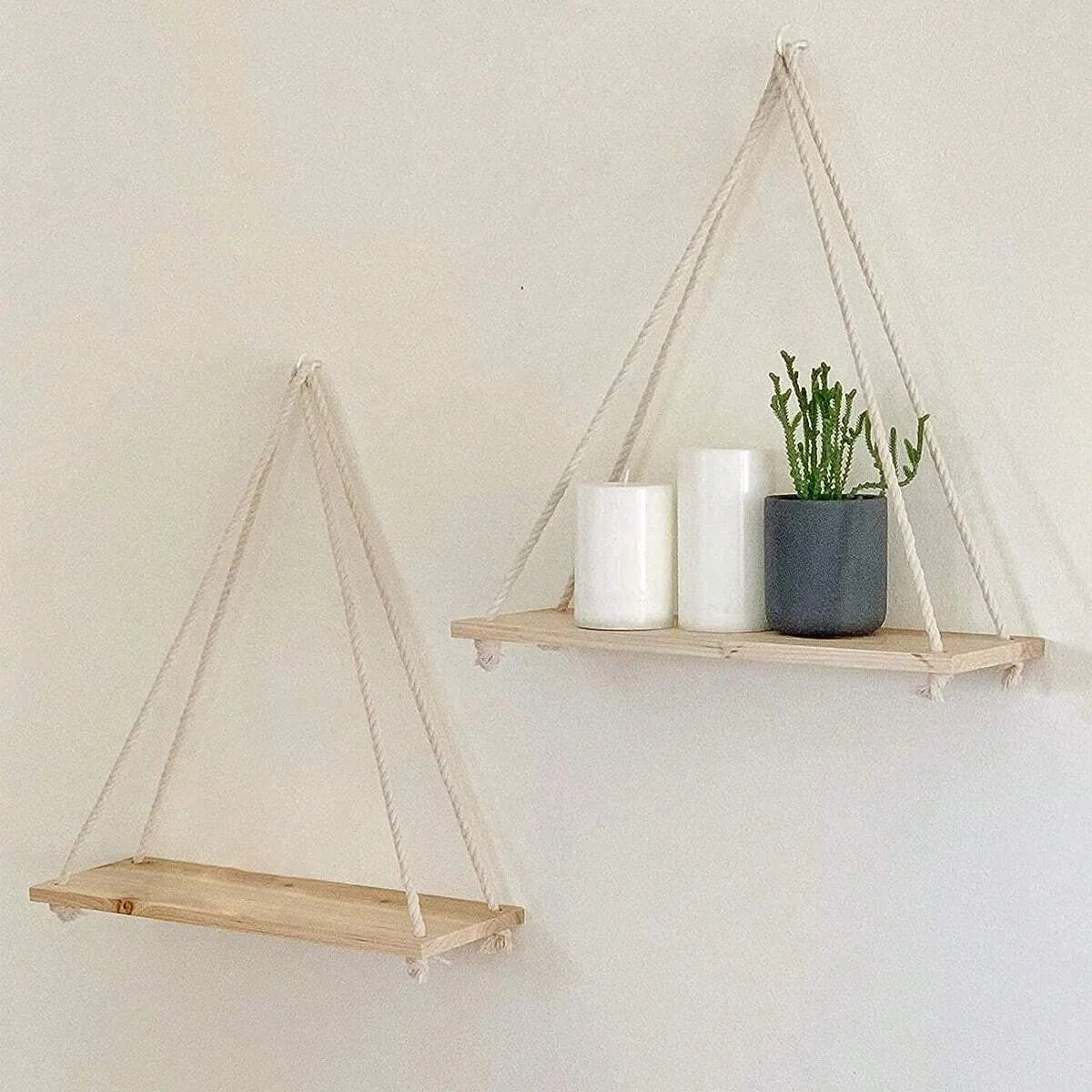 Hanging Wood Swing Shelf with Hemp Rope