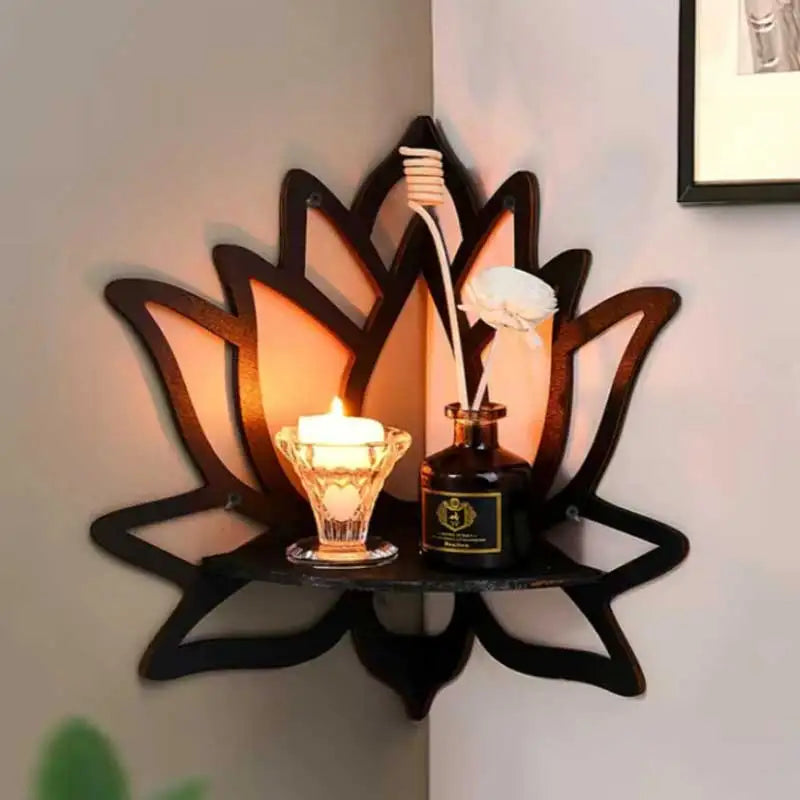 Wooden Lotus Wall Shelf & Candle Holder - lotus-inspired silhouette as a quiet decorative detail | Moderish Home