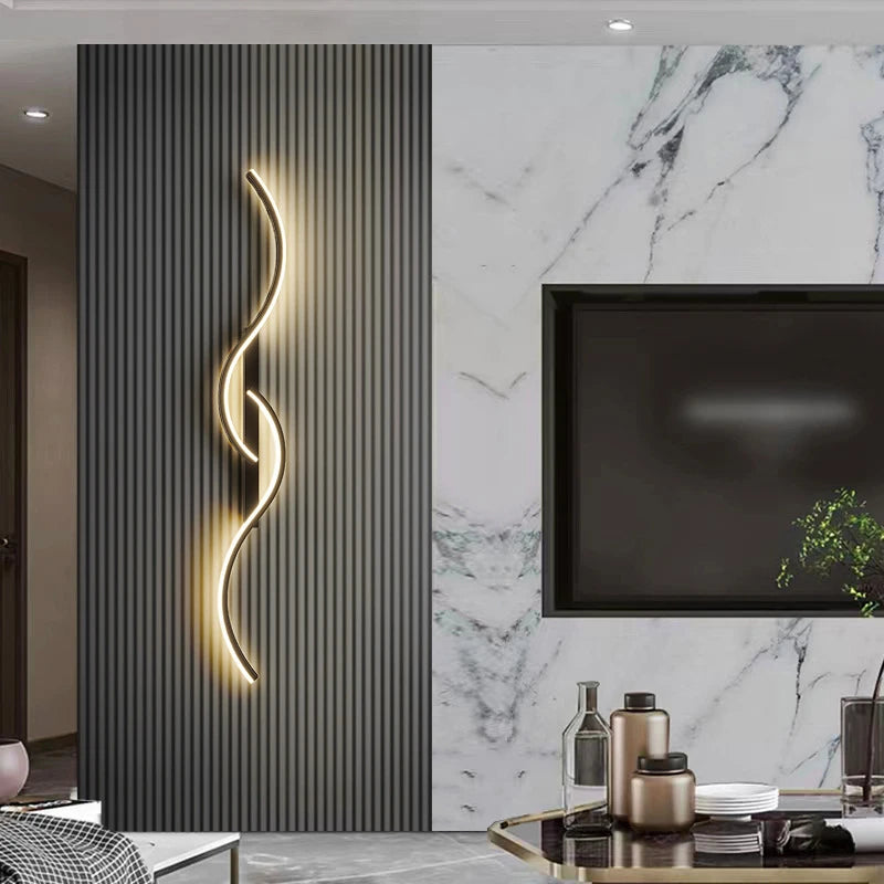 Minimalist LED Strip Wall Sconce - long slim silhouette in Gold or Black finish | Moderish Home