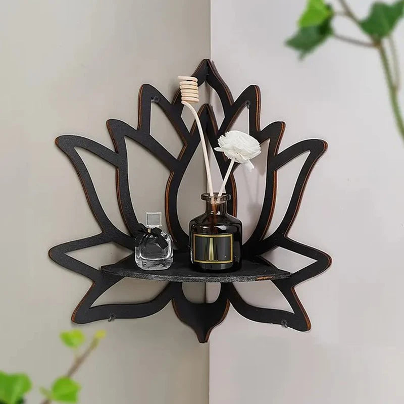 Wooden Lotus Wall Shelf & Candle Holder - lotus-inspired silhouette as a quiet decorative detail | Moderish Home