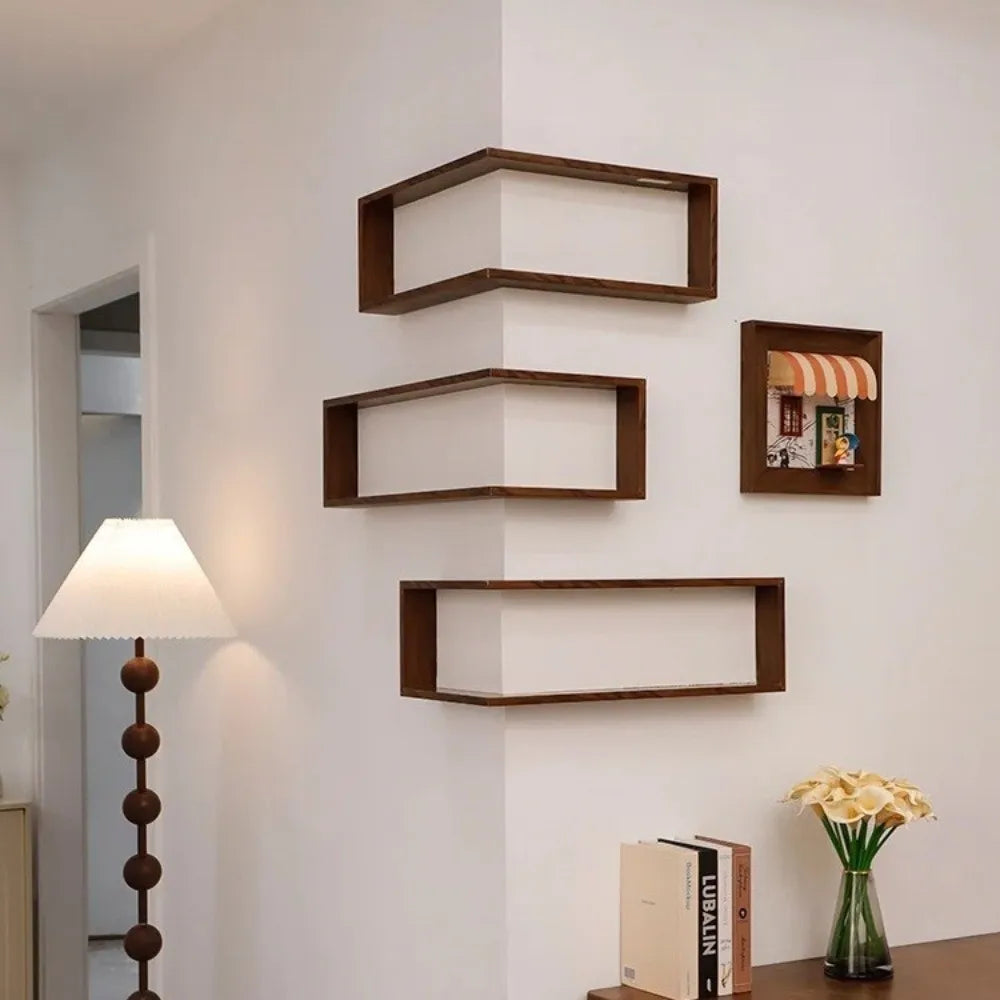 Corner Floating Wall Shelf - Space Saving Wood Display - fits neatly into any corner, great for small spaces | Moderish Home
