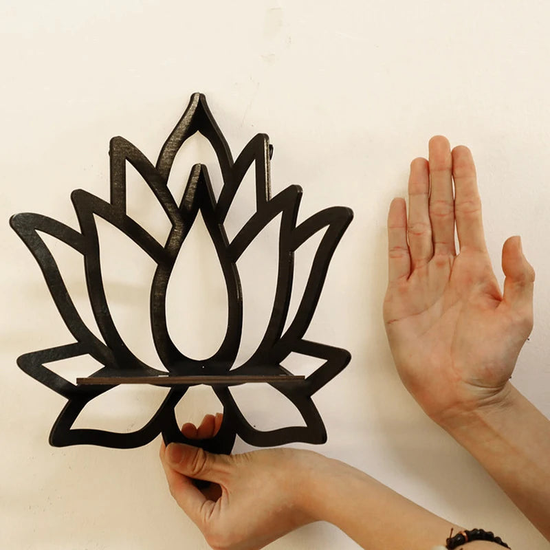 Wooden Lotus Wall Shelf & Candle Holder - wall-mounted design that saves space | Moderish Home