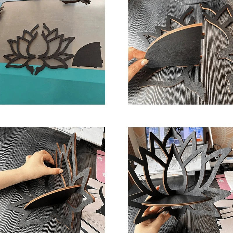 Wooden Lotus Wall Shelf & Candle Holder