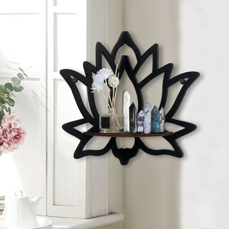 Wooden Lotus Wall Shelf & Candle Holder - warm wood finish for a natural, calming look | Moderish Home