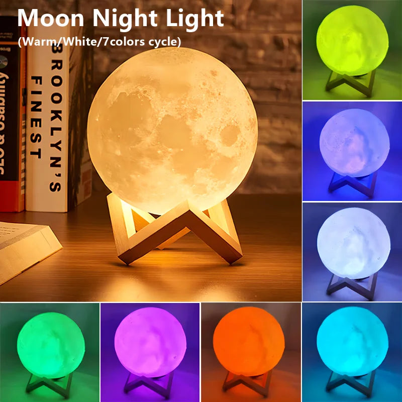 Moon & Book LED Night Light - choose warm light, white light, or 7-color mode | Moderish Home