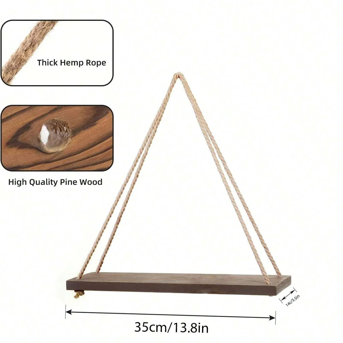 Hanging Wood Swing Shelf with Hemp Rope - available as a single shelf or set of 3 | Moderish Home